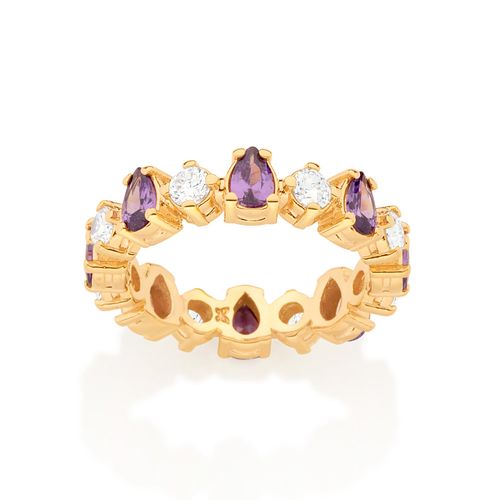 MEIA ALIANÇA BANHADA A OURO 18K COM ZIRCÔNIAS