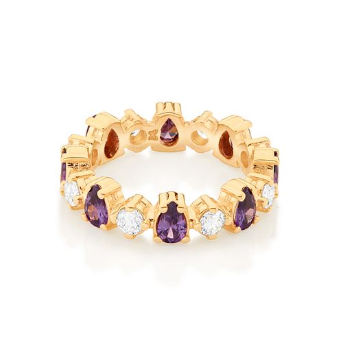 MEIA ALIANÇA BANHADA A OURO 18K COM ZIRCÔNIAS