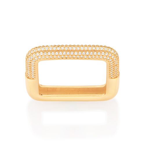 ANEL QUADRADO BANHADO A OURO 18K COM ZIRCÔNIAS