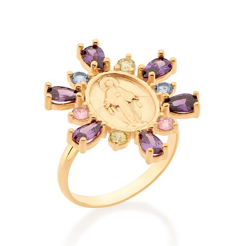 ANEL NOSSA SENHORA DAS GRAÇAS BANHADO A OURO 18K COM ZIRCÔNIAS