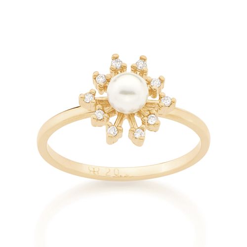 ANEL BANHADO A OURO 18K COM PÉROLA E ZIRCÔNIAS