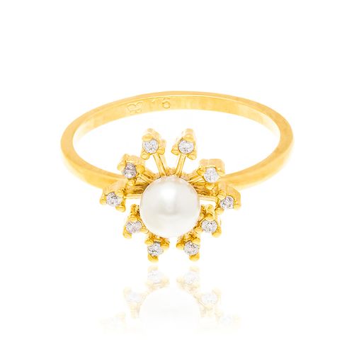 ANEL BANHADO A OURO 18K COM PÉROLA E ZIRCÔNIAS