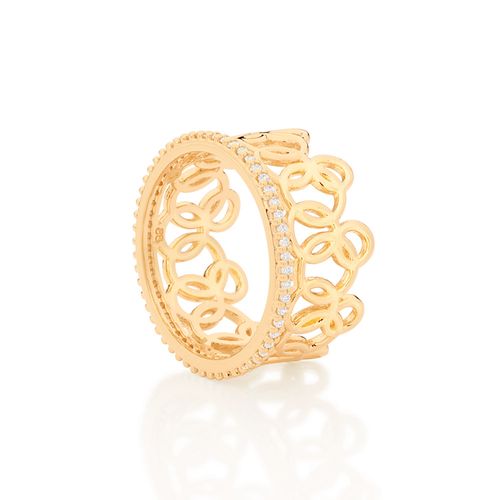 ANEL COROA BANHADO A OURO 18K COM ZIRCÔNIAS