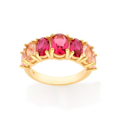 MEIA ALIANÇA BANHADA A OURO 18K COM CRISTAIS E ZIRCÔNIAS