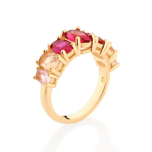 MEIA ALIANÇA BANHADA A OURO 18K COM CRISTAIS E ZIRCÔNIAS