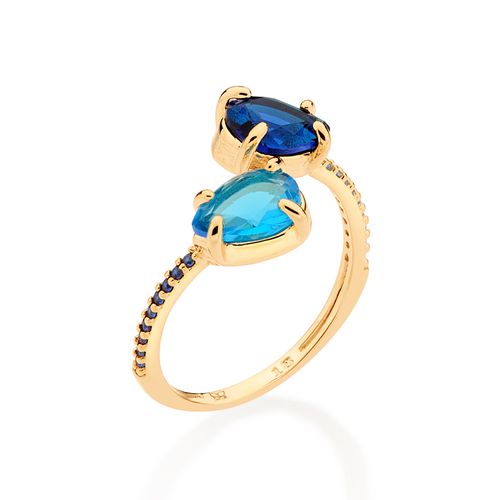 ANEL AJUSTÁVEL BANHADO A OURO 18K COM ZIRCÔNIAS E CRISTAIS