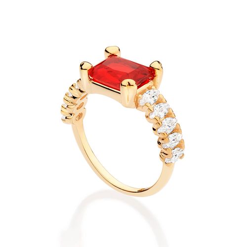 ANEL SOLITÁRIO BANHADO A OURO 18K COM CRISTAL E ZIRCÔNIAS