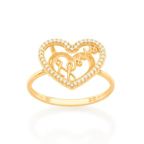 ANEL CORAÇÃO ESCRITO JESUS BANHADO A OURO 18K