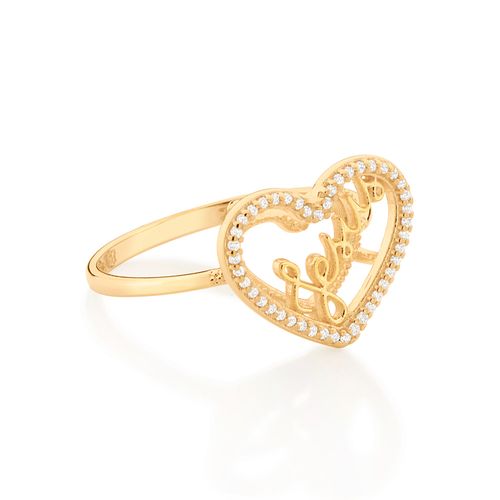 ANEL CORAÇÃO ESCRITO JESUS BANHADO A OURO 18K