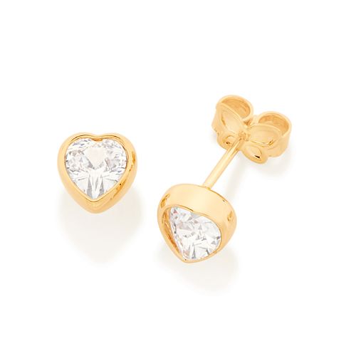 BRINCO SOLITÁRIO CORAÇÃO BANHADO A OURO 18K COM ZIRCÔNIAS