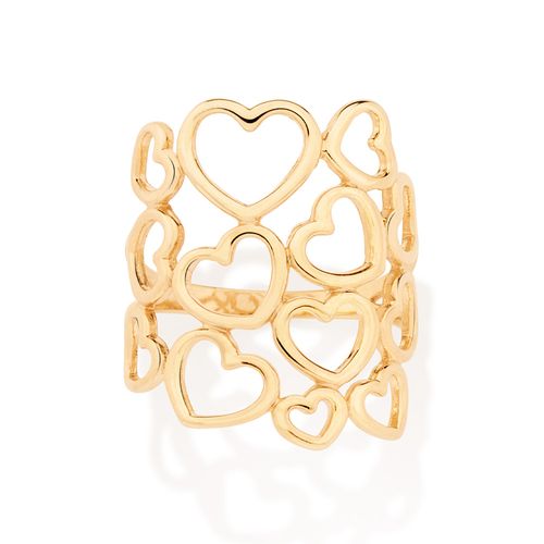 MAXI ANEL CORAÇÕES BANHADO A OURO 18K