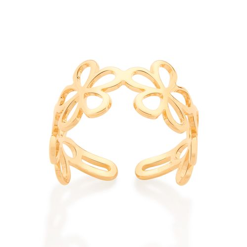 ANEL AJUSTÁVEL FLORES BANHADO A OURO 18K