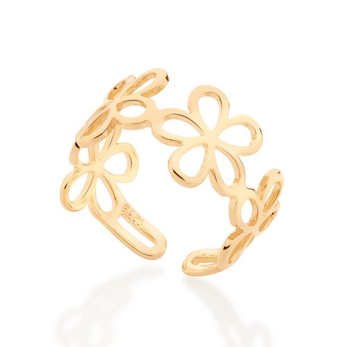 ANEL AJUSTÁVEL FLORES BANHADO A OURO 18K