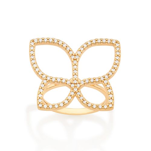 MAXI ANEL BORBOLETA BANHADO A OURO 18K COM ZIRCÔNIAS