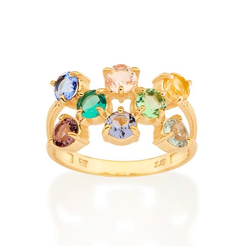 ANEL BANHADO A OURO 18K COM CRISTAIS COLORIDOS