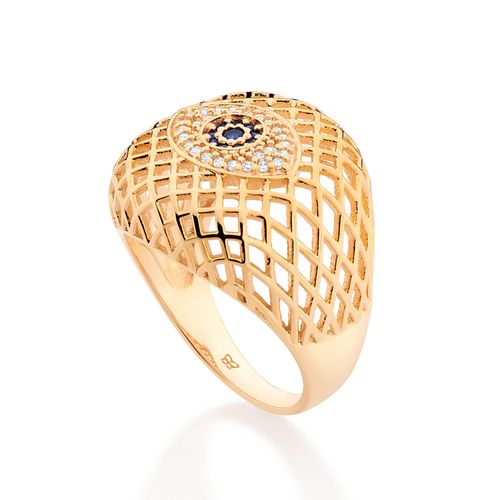MAXI ANEL OLHO GREGO BANHADO A OURO 18K COM ZIRCÔNIAS