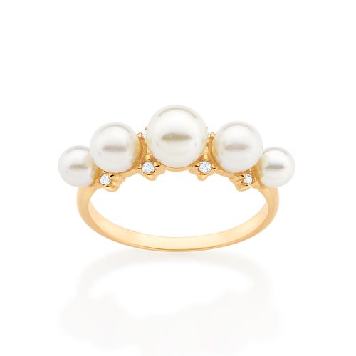 ANEL BANHADO A OURO 18K COM PÉROLAS E ZIRCÔNIAS