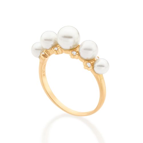 ANEL BANHADO A OURO 18K COM PÉROLAS E ZIRCÔNIAS