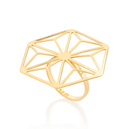 MAXI ANEL HEXÁGONO BANHADO A OURO 18K