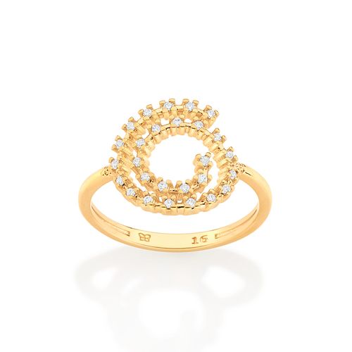 ANEL SKINNY ESPIRAL BANHADO A OURO 18K COM ZIRCÔNIAS