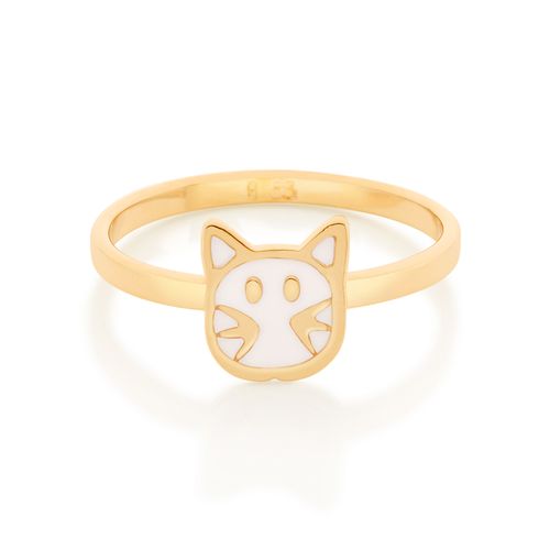 ANEL INFANTIL GATO BANHADO A OURO 18K COM APLICAÇÃO DE RESINA