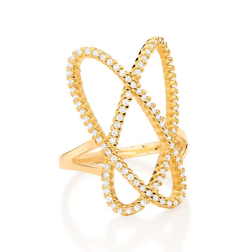 ANEL OVAL BANHADO A OURO 18K COM ZIRCÔNIAS