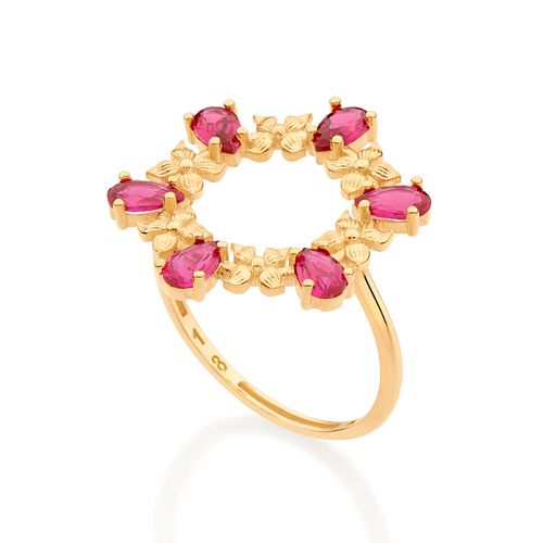 MAXI ANEL FLORES BANHADO A OURO 18K COM ZIRCÔNIAS GOTA