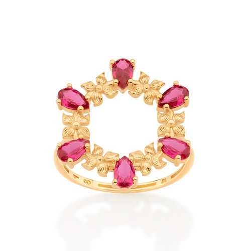 MAXI ANEL FLORES BANHADO A OURO 18K COM ZIRCÔNIAS GOTA