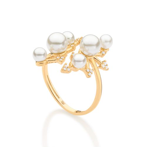 ANEL BANHADO A OURO 18K COM ZIRCÔNIAS E PÉROLAS