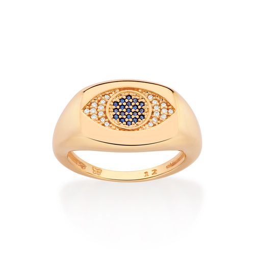 ANEL BOTÃO OLHO GREGO BANHADO A OURO 18K COM ZIRCÔNIAS