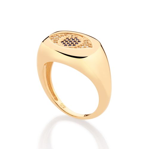 ANEL BOTÃO OLHO GREGO BANHADO A OURO 18K COM ZIRCÔNIAS