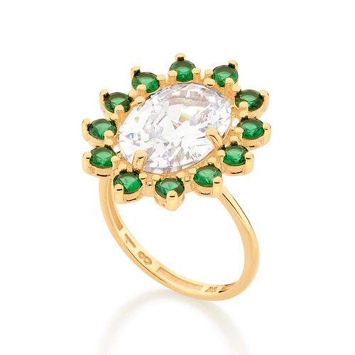 ANEL OVAL BANHADO A OURO 18K COM ZIRCÔNIAS