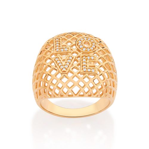 MAXI ANEL ESCRITO LOVE BANHADO A OURO 18K COM ZIRCÔNIAS
