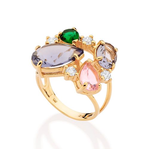 MAXI ANEL BANHADO A OURO 18K COM ZIRCÔNIAS E CRITAIS