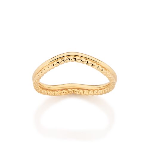 ANEL ARO DUPLO ONDULADO E TORCIDO BANHADO A OURO 18K