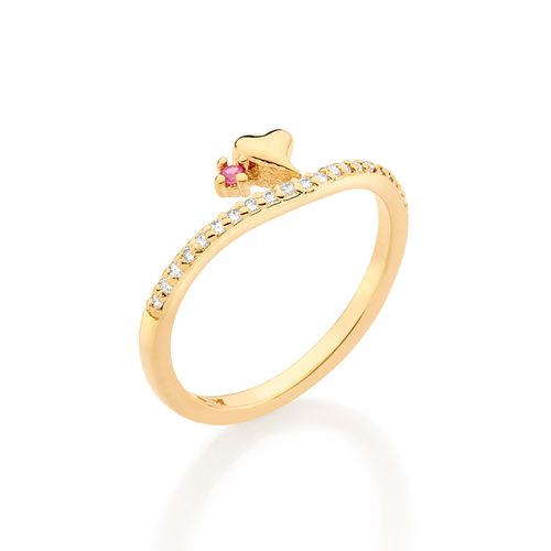 ANEL SKINNY COM CORAÇÃO BANHADO A OURO 18K COM ZIRCÔNIAS