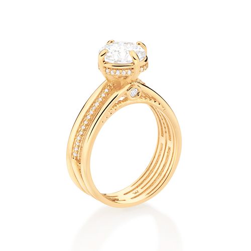 ANEL SOLITÁRIO BANHADO A OURO 18K COM ZIRCÔNIAS