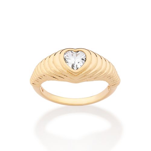 ANEL SKINNY CORAÇÃO EM CAMADAS BANHADO A OURO 18K COM ZIRCÔNIA