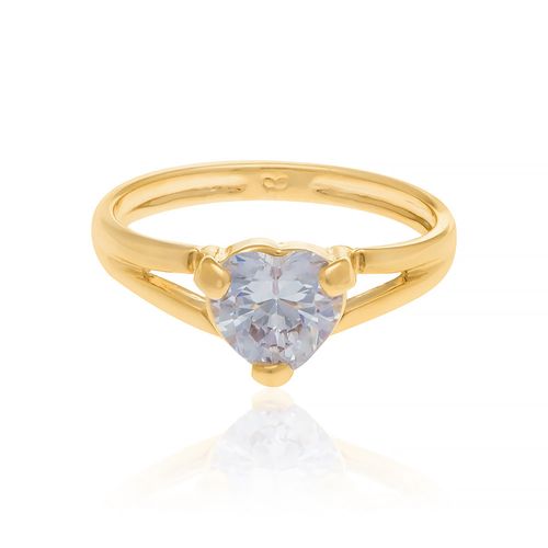 ANEL SOLITÁRIO CORAÇÃO BANHADO A OURO 18K COM  ZIRCÔNIA