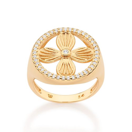 ANEL BOHO COM FLOR BANHADO A OURO 18K COM ZIRCÔNIAS