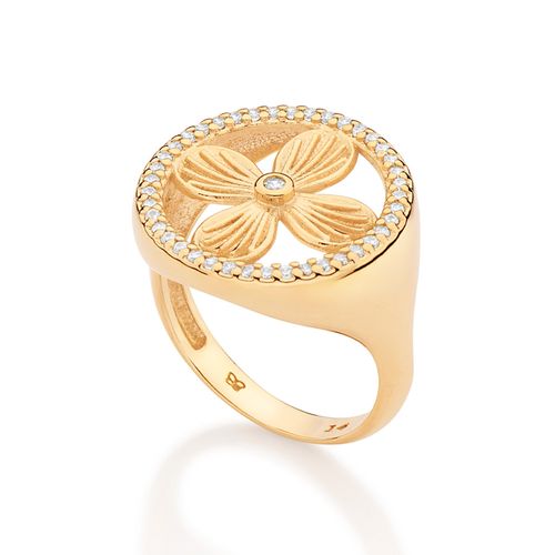 ANEL BOHO COM FLOR BANHADO A OURO 18K COM ZIRCÔNIAS