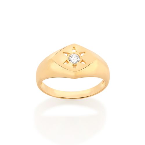 ANEL LOSANGO COM ESTRELA BANHADO A OURO 18K COM ZIRCÔNIA