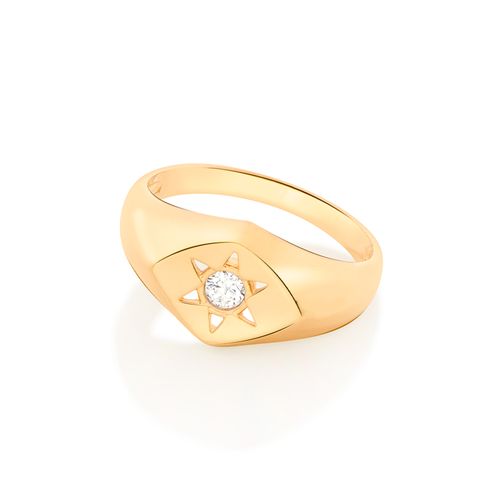 ANEL LOSANGO COM ESTRELA BANHADO A OURO 18K COM ZIRCÔNIA