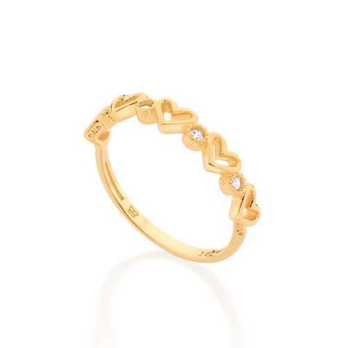 ANEL SKINNY CORAÇÕES BANHADO A OURO 18K COM ZIRCÔNIAS