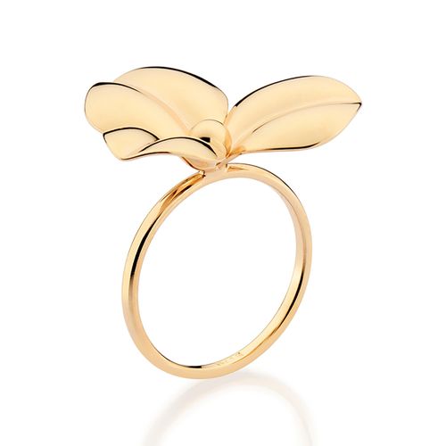 ANEL SKINNY COM FLOR ABAULADA BANHADO A OURO 18K