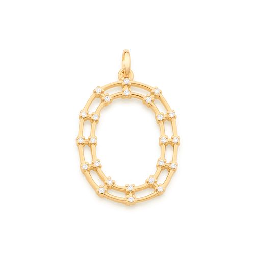 PINGENTE LETRA BANHADO A OURO 18K COM ZIRCÔNIAS-LETRA O