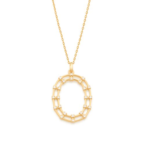 PINGENTE LETRA BANHADO A OURO 18K COM ZIRCÔNIAS-LETRA O