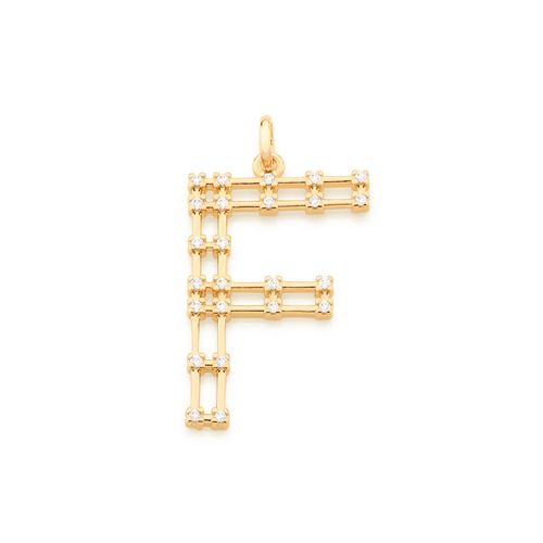 PINGENTE LETRA BANHADO A OURO 18K COM ZIRCÔNIAS-LETRA F