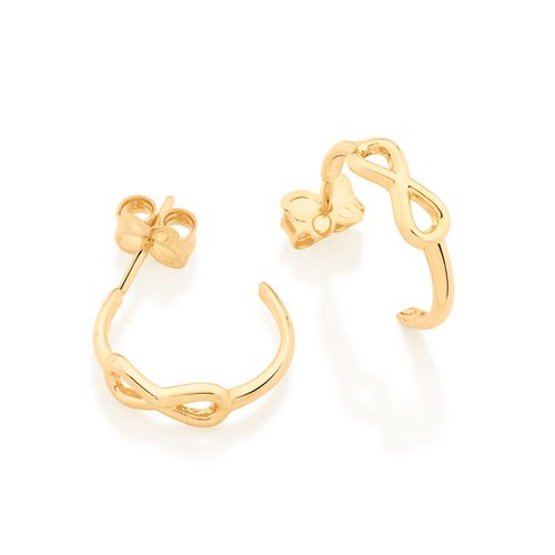BRINCO MEIA ARGOLA INFINITO BANHADO A OURO 18K