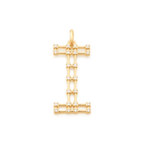 PINGENTE LETRA BANHADO A OURO 18K COM ZIRCÔNIAS-LETRA I